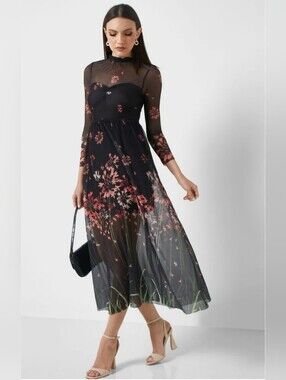Ted Baker Suseena Mesh Overlay With High Neck. Size: Ted 2 US 6.